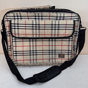 Plaid Laptop Bag Tartan Cream Plaid Zipper Closure Multiple Pockets Crossbody